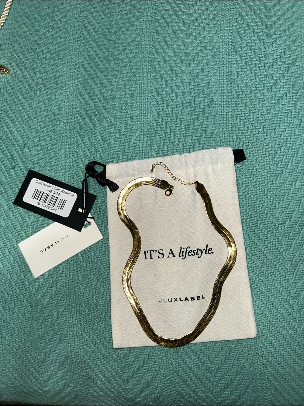 JLUXLABEL Gold Flat Herringbone Necklace